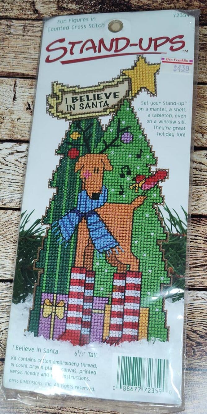 Dimensions Stand-Ups Counted Cross Stitch Kit I Believe in Santa Deer & Tree